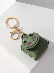 创意 PU 皮革绿色青蛙形状零钱包和包包吊坠适用于女士背包钱包日常使用日期礼物书包吊坠（可打开）钥匙链饰品汽车配件女士兽人 - 彩色 - 查看 2