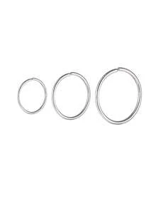 Under the banyan tree 1pair Simple Classic S999 Sterling Silver Round Circle Earrings, Uncommon Design, For Women, Suitable For Sensitive Ears - Silver - View 9