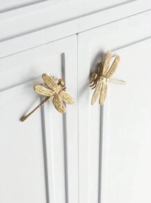 5个创意蜻蜓黄铜橱柜把手，适用于橱柜、抽屉、衣柜、碗橱、梳妆台、美式家具现代金色旋钮。铜材质，含螺丝。 - 金色 - 查看 3