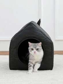 1入黑色房子形狀溫暖、透氣、舒適的寵物床,適用於各個季節的大、中、小尺寸貓咪 - 黑色 - 查看 2
