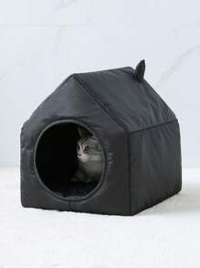 1入黑色房子形狀溫暖、透氣、舒適的寵物床,適用於各個季節的大、中、小尺寸貓咪 - 黑色 - 查看 6