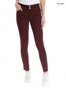 Super Stretch Cotton Gabardine Pants For Women Full Weight Slim Fit - 酒紅色 - 查看 1