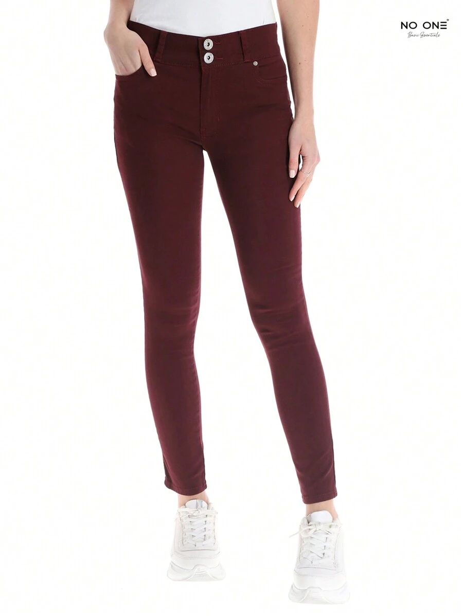Super Stretch Cotton Gabardine Pants For Women Full Weight Slim Fit - 酒紅色 - 查看 1