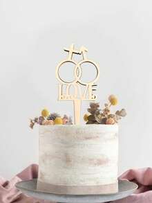 1pc Love Cake Topper Wedding Decoration, Rustic Wood - Apricot - View 5