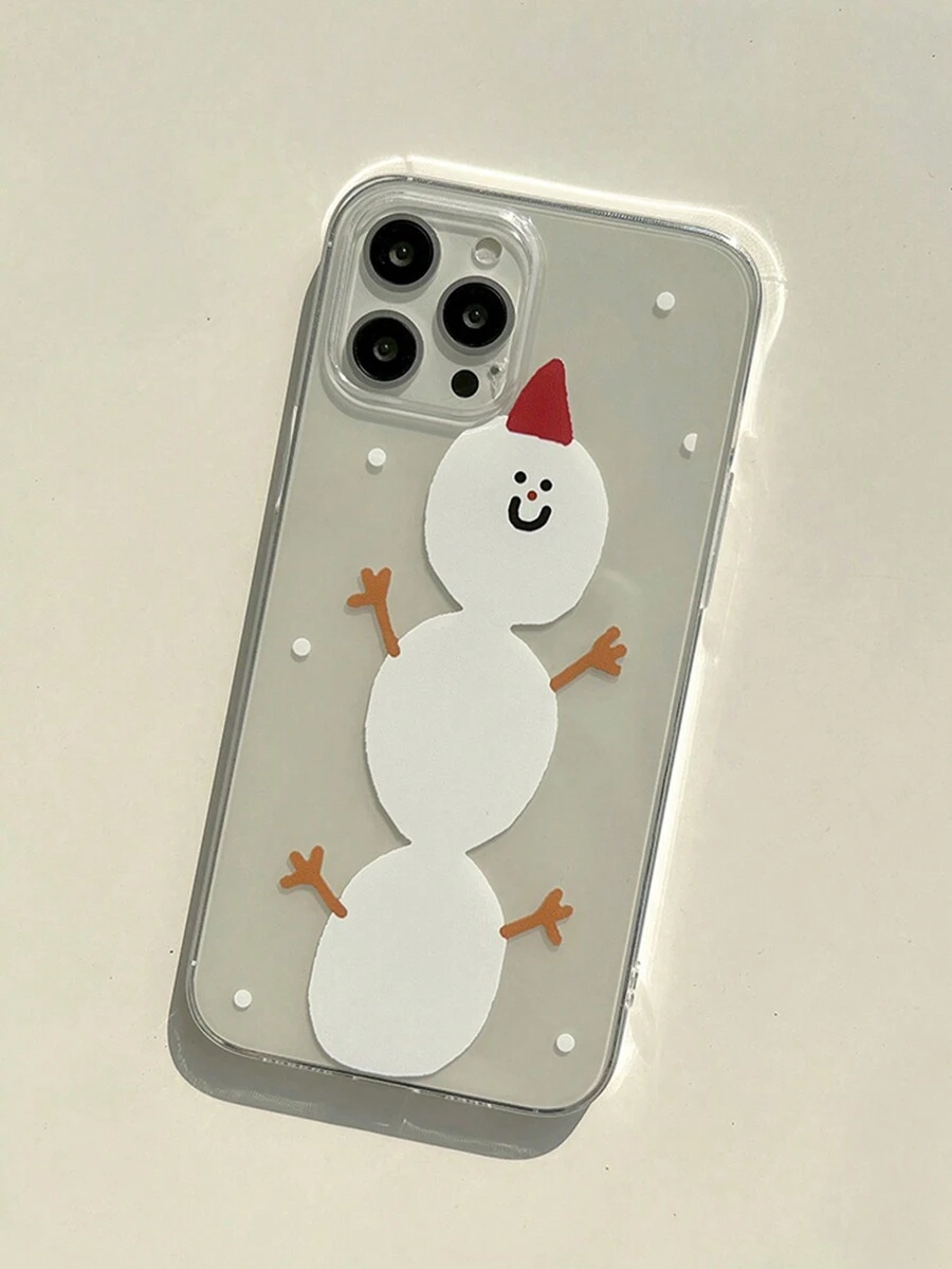 1pc Transparent Christmas Snowman Phone Case Compatible With Apple Iphone - Multicolor - View 1