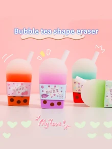 3 Piezas Borrador Con Forma De Té Con Con Dibujos Animados Al Azar, Color Caramelo, Fácil De Limpiar, Adecuado Para Estudiantes De Primaria - Multicolor - Ver 1