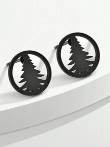 1 对不锈钢耳环树形设计耳钉女士珠宝派对潮流女孩日常佩戴儿童礼物