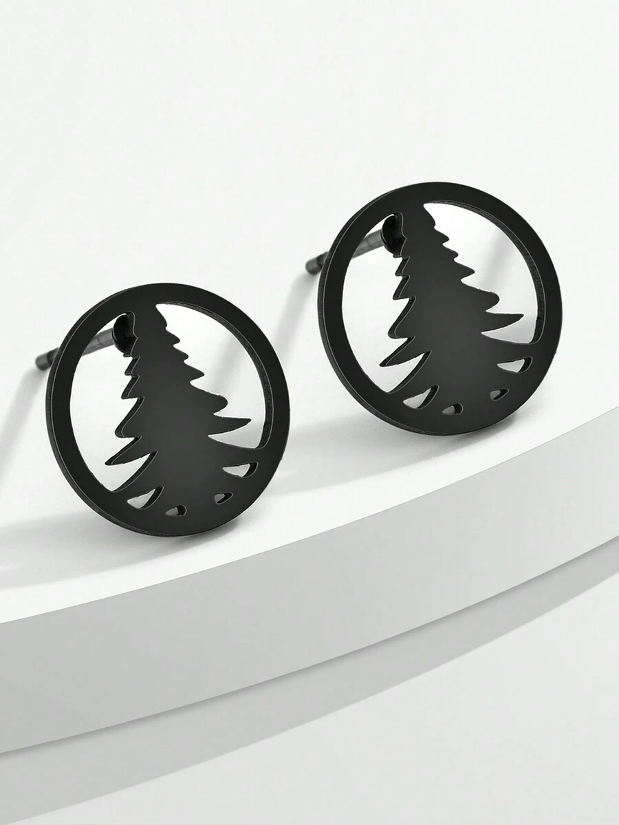 1 对不锈钢耳环树形设计耳钉女士珠宝派对潮流女孩日常佩戴儿童礼物