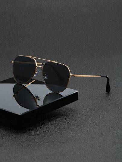 نظارات شمسية 1 قطعة إطار معدني بيضاوي رمادية للرجال، طراز قديم عصري، مناسبة للارتداء نهارًا، للحماية من الشمس في الخارج، إكسسوارات أنيقة للشاطئ والصيف والسفر والأنشطة الخارجية