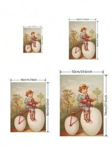 1入組維多利亞時期復古繪畫印刷海報,蔬菜人,胡蘿蔔,番茄,芋頭,騎自行車的男孩,有趣的廚房畫布藝術客廳臥室俱樂部臥室裝飾,創意禮物家居裝飾圖片壁畫無框帆布畫