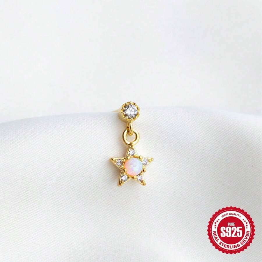 1 件時尚 Diy S925 銀色鑲嵌蛋白石耳環適合女士日常佩戴