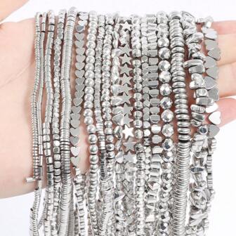 AAA Retention Color Natural Rhodium Plated Hematite Beads Geometric Heart Star Asymmetrical Beads For Jewelry Making Bracelets Valentines