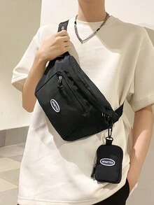 Fashionable Waterproof Nylon Men's Chest Bag 2pcs/set - Black - View 4