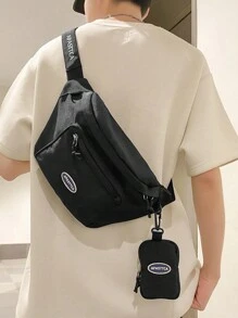 Fashionable Waterproof Nylon Men's Chest Bag 2pcs/set - Black - View 1