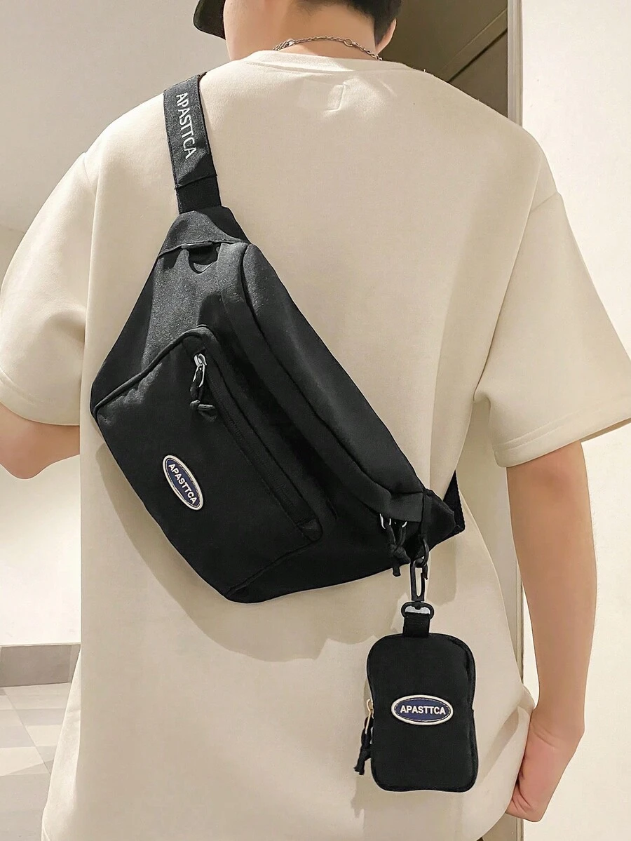 Fashionable Waterproof Nylon Men's Chest Bag 2pcs/set - Black - View 1