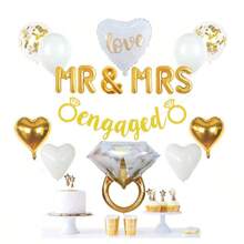 17 件白色和金色订婚派对装饰套装，包括 2 个 10 英寸金色心形铝箔气球、2 个 10 英寸白色心形乳胶气球、2 个 12 英寸金色亮片乳胶气球、2 个 12 英寸哑光白色乳胶气球、1 个 18 英寸白色心形铝箔气球、1 套 16 英寸 Mr&Mrs 铝箔气球、1 个 24 英寸大圆环铝箔气球和 1 套金色流苏纸质订婚横幅 - 杏色 - 查看 1