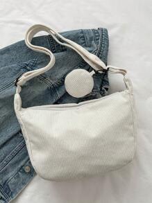 2pcs/set Women's Large Capacity Shoulder Bag & Coin Purse With Letter Print - Beige - View 10