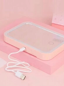 1pc Led Lighted Makeup Mirror, Desktop Tabletop Vanity Mirror - Pink - View 2