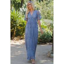 Maxi Vestido Largo Encaje Para Boda Fiesta Playa Casual - Azul - Ver 2