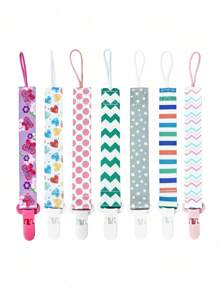 1条带锯齿夹的双面花卉图案奶嘴链，可打开的扣环设计，婴儿磨牙玩具挂绳，防丢绳，磨牙棒防掉落挂绳 - 彩色 - 查看 1