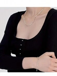 FOREVER QUEEN 925純銀紙夾鏈條項鍊,極簡頸鍊,時尚簡約長粗鍊項鍊,女性女孩珠寶禮物