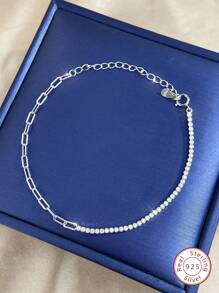 1件浪漫S925纯银锆石手链，精致珠宝，送给女性、女友的礼物，女士珠宝，婚礼订婚新娘珠宝 - 銀色 - 查看 3