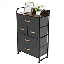 5-Drawer Dresser, 4-Tier Storage Organizer, Tower Unit for Bedroom, Hallway, Entryway, Closets - Sturdy Steel Frame, Wooden Top, Removable Fabric Bins - Black - View 6