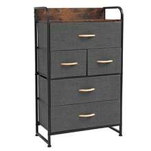 5-Drawer Dresser, 4-Tier Storage Organizer, Tower Unit for Bedroom, Hallway, Entryway, Closets - Sturdy Steel Frame, Wooden Top, Removable Fabric Bins - Black - View 4