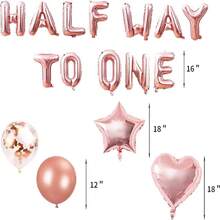 26 件玫瑰金 Half Way To One 字母气球 1/2 岁生日装饰 Half Way To One 生日派对粉色气球粉色心形星形乳胶五彩纸屑派对装饰 - 粉色 - 查看 6