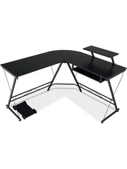 Shaped Computer Desk, Corner Bureau Removable Monitor Shelf, Extendable Keyboard Tray, Movable CPU St Gaming Tafel Bedroom Study