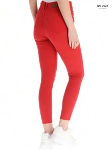 Super Stretch Cotton Gabardine Pants For Women Full Weight Slim Fit - 紅色 - 查看 2