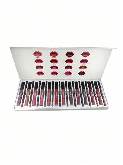 24 Labial Líquido Mate Con Delineador 12 Tonos Sandy Beauty, 2 tonos de empaque distintos