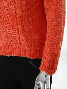 Suéter Jersey Tacto Felpa Unicolor Tejido Cuello Redondo - Naranja - Ver 2