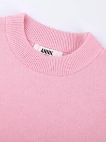 Annil Boys And Girls' Winter Solid Rib Casual Versatile Round Neck Sweater Pink - Pink - View 4
