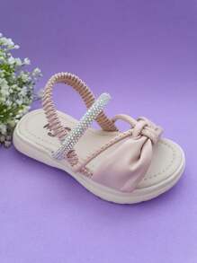 Girls' Rhinestone Elastic Sandals - Beige - View 3