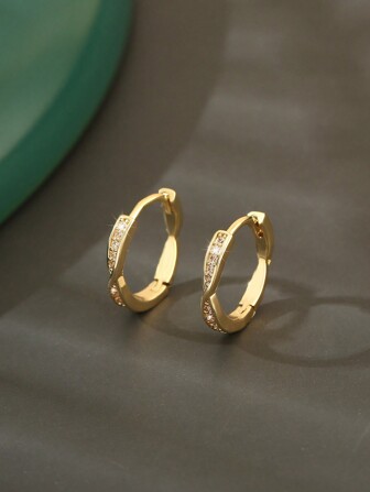 1 Pair Minimalist Chic Copper Cubic Zirconia Geometric Round Twist Stud Earrings, Gift For Date