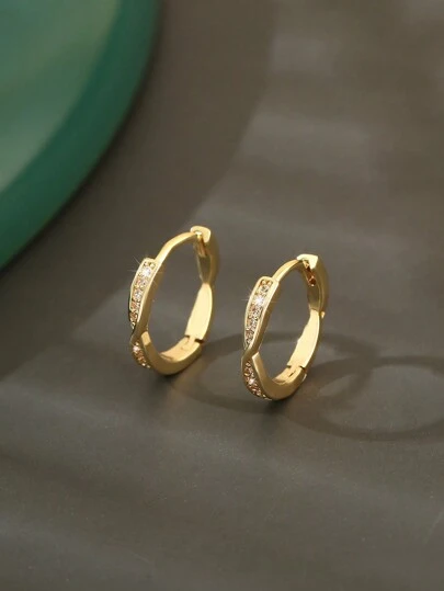 1 Pair Minimalist Chic Copper Cubic Zirconia Geometric Round Twist Stud Earrings, Gift For Date