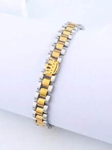 1pc Minimalist Fashion Gold-Plated Small Crown Stainless Steel Bracelet, Suitable For Men, Women And Couples, Elegant Fashion Accessory For Daily Outfit, Party, Date, Recommended Gift, High Quality Jewelry With Unique Design, Essential For Style - Yellow Gold - View 2