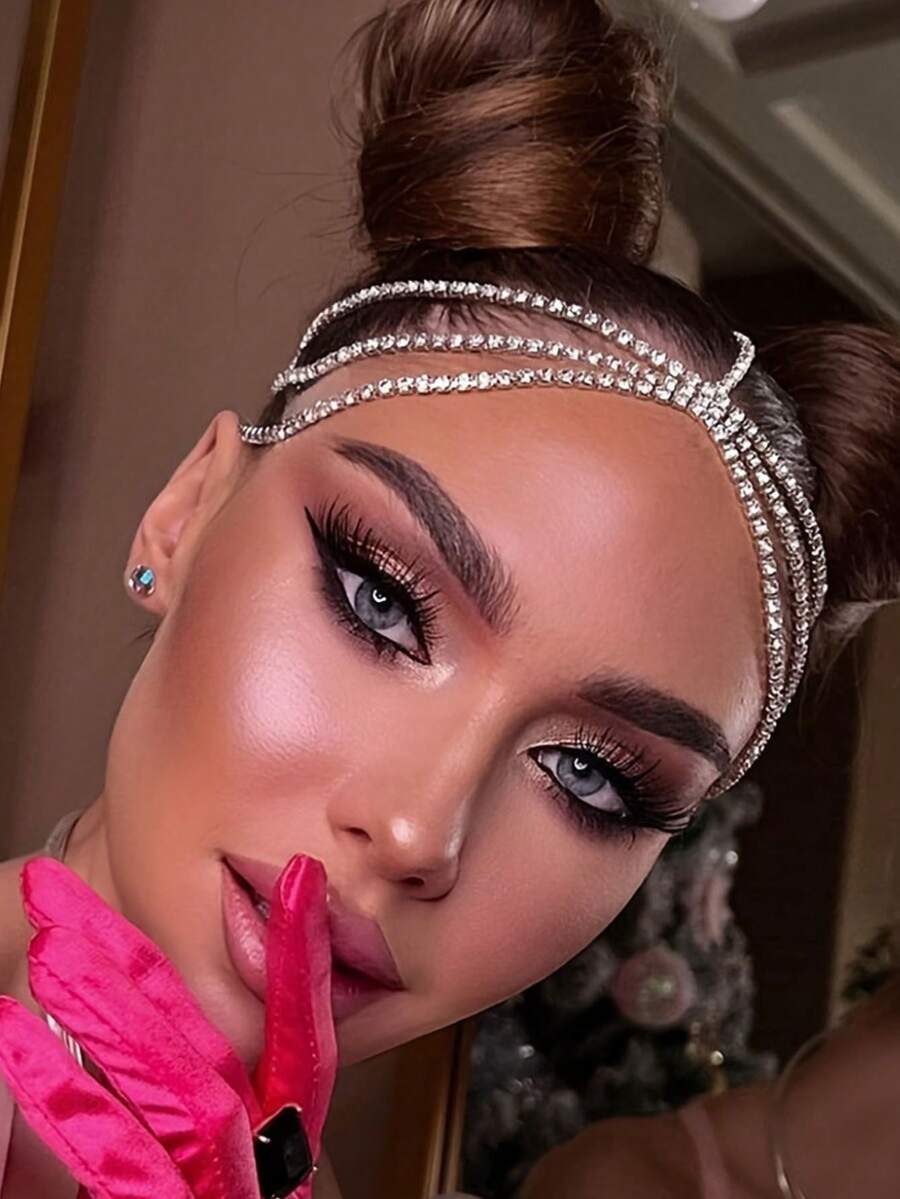 Pieza De Cabeza Con Múltiples Capas De Piedras De Cristal Elegante, Accesorios De Pelo - Dorado - Ver 1