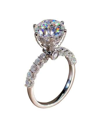 1枚优雅白色锆石戒指，时尚闪亮星形设计结婚戒指