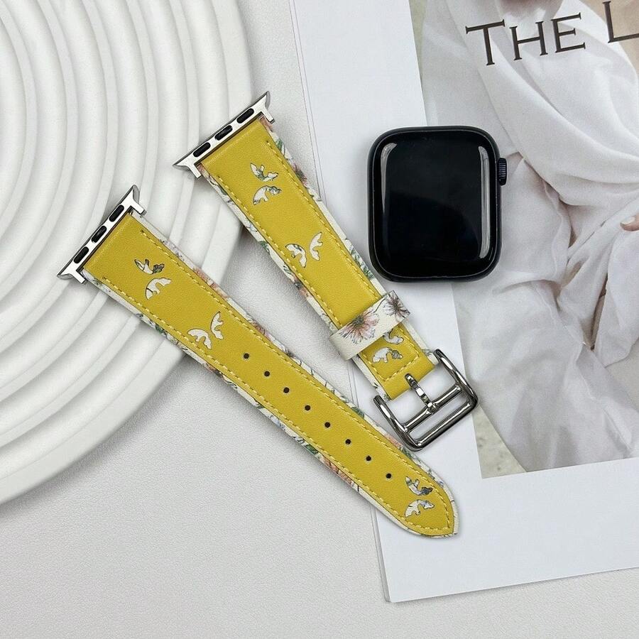 New Arrival Pu Leather Butterfly Strap Compatible With Apple Watch - Yellow - View 1