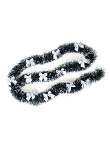 1pc 2m Green & White Edge Christmas Ribbon Decorative Prop With 12pcs Silver Bow & Snowflake Detail - 12 bows silver - View 7