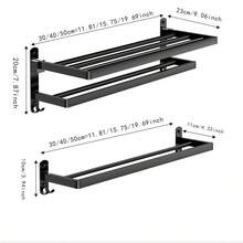 1入組加厚碳鋼毛巾架,浴室置物架,酒店毛巾架,免鑽浴室收納架 - 黑色 - 查看 7