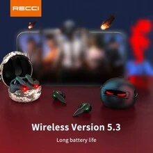 Recci新款w48無線耳塞,時尚設計,搭配rde清涼呼吸燈,非常適合遊戲和聽音樂,兩種模式切換,運動降噪耳塞。聖誕節/感恩節送給朋友的最佳禮物