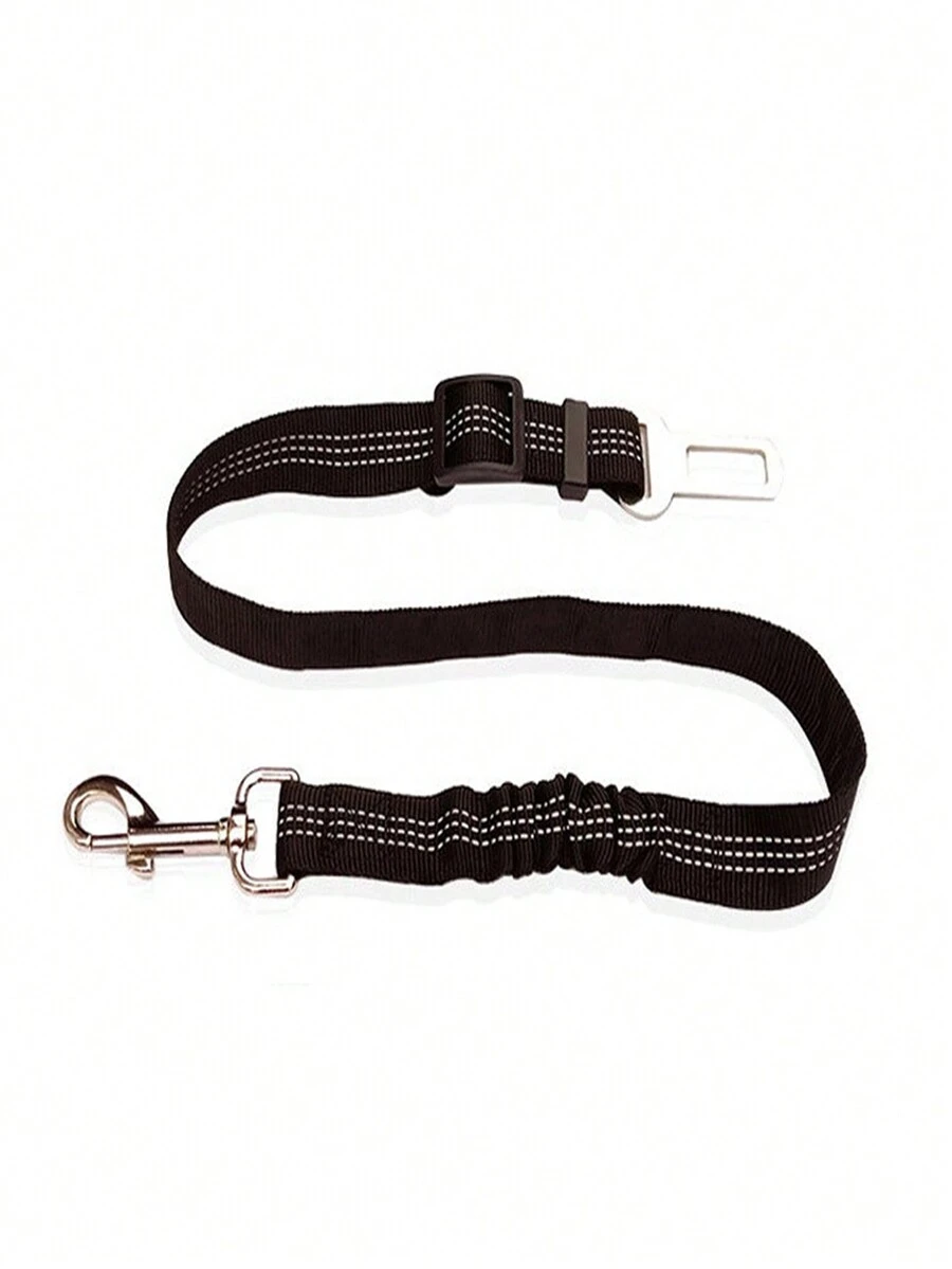 1pc Multicolor Pet Car Safety Belt With Reflective Tape & Back Strap, Dog Traction Rope - Black - View 1