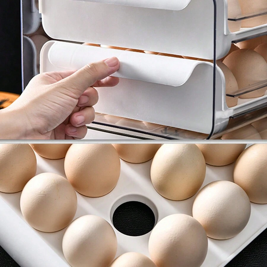 1pc Pet Egg Storage Box For Refrigerator, Double Layer With Transparent Lid, 32 Grids - White - View 1