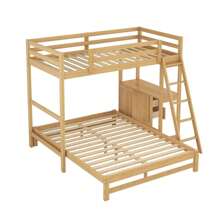 Twin Over Full Bunk Bed with Built-in Desk and Three Drawers, Solid Wood Bunkbed, Bed Frame with Safety Guardrail & Storage for Kids Bedroom