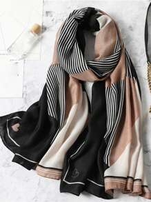 1條女士幾何條紋圍巾,流蘇邊,歐美時尚,心形圖案,新款秋冬圍巾,大尺寸