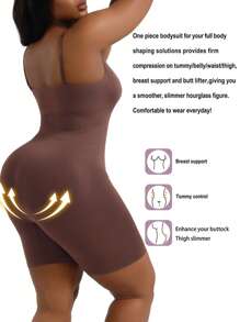 1 件大码产后无缝连体衣塑身衣，适用于女士，带提臀、收腹、全身、可调节肩带 - 棕色 - 查看 3