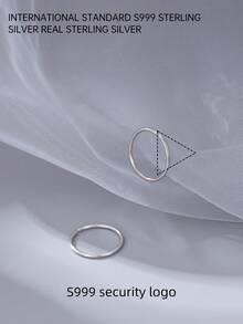 Under the banyan tree 1pair Simple Classic S999 Sterling Silver Round Circle Earrings, Uncommon Design, For Women, Suitable For Sensitive Ears - Silver - View 11